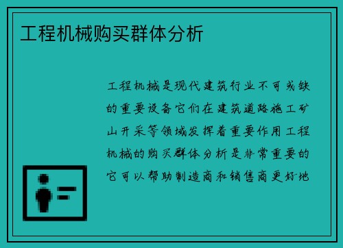 工程机械购买群体分析